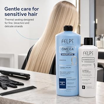 Kit Felps Professional Omega Zero Sensitive Nanoplastia Thermal Sealing Treatment Kit, 1L with Anti-Residue Pre-Treatment Shampoo, 250ml