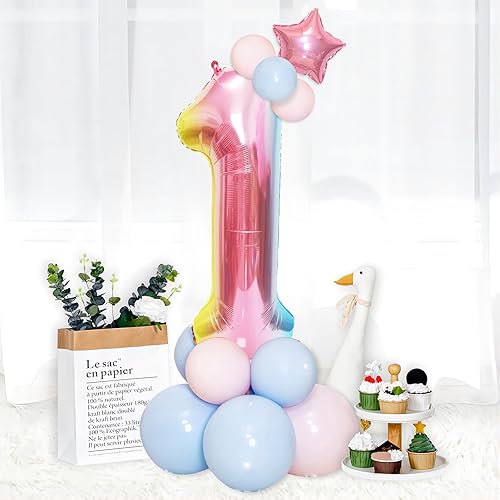 Miniatura 2 de Globos gigantes de 40 pulgadas de arcoíris número 1, globos de cumpleaños, globos de aluminio de Mylar de helio para decoraciones de fiestas de