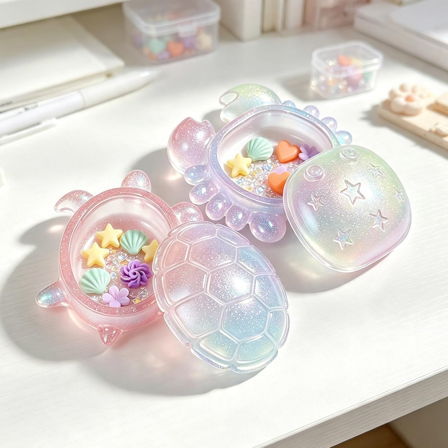 4Pcs Turtle Resin Molds w/Lid, Ocean Theme for DIY Home Decor & Clay Craft