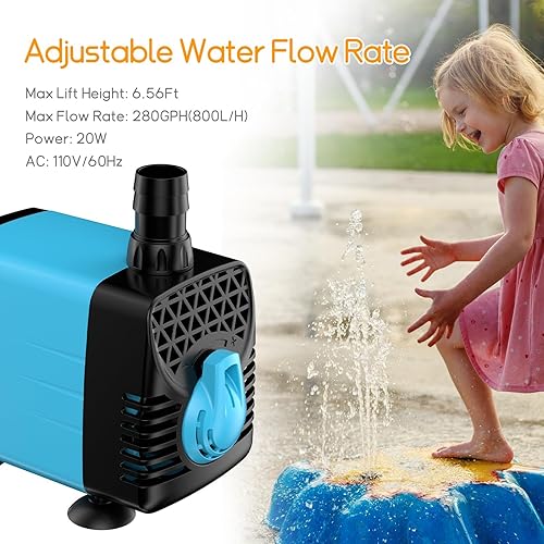 Miniatura 2 de POPOSOAP Bomba de agua sumergible, bomba de agua para acuario de 280 GPH, bomba de fuente ultra silenciosa, cable de alimentación de 3 núcleos para