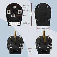 Vista 5 de ENERLITES Enchufe angular de hoja recta, enchufe de ángulo macho de repuesto para secadora de CA, NEMA 14-30/50P, 50 Amp, 125V/250V, 66351-BK, negro