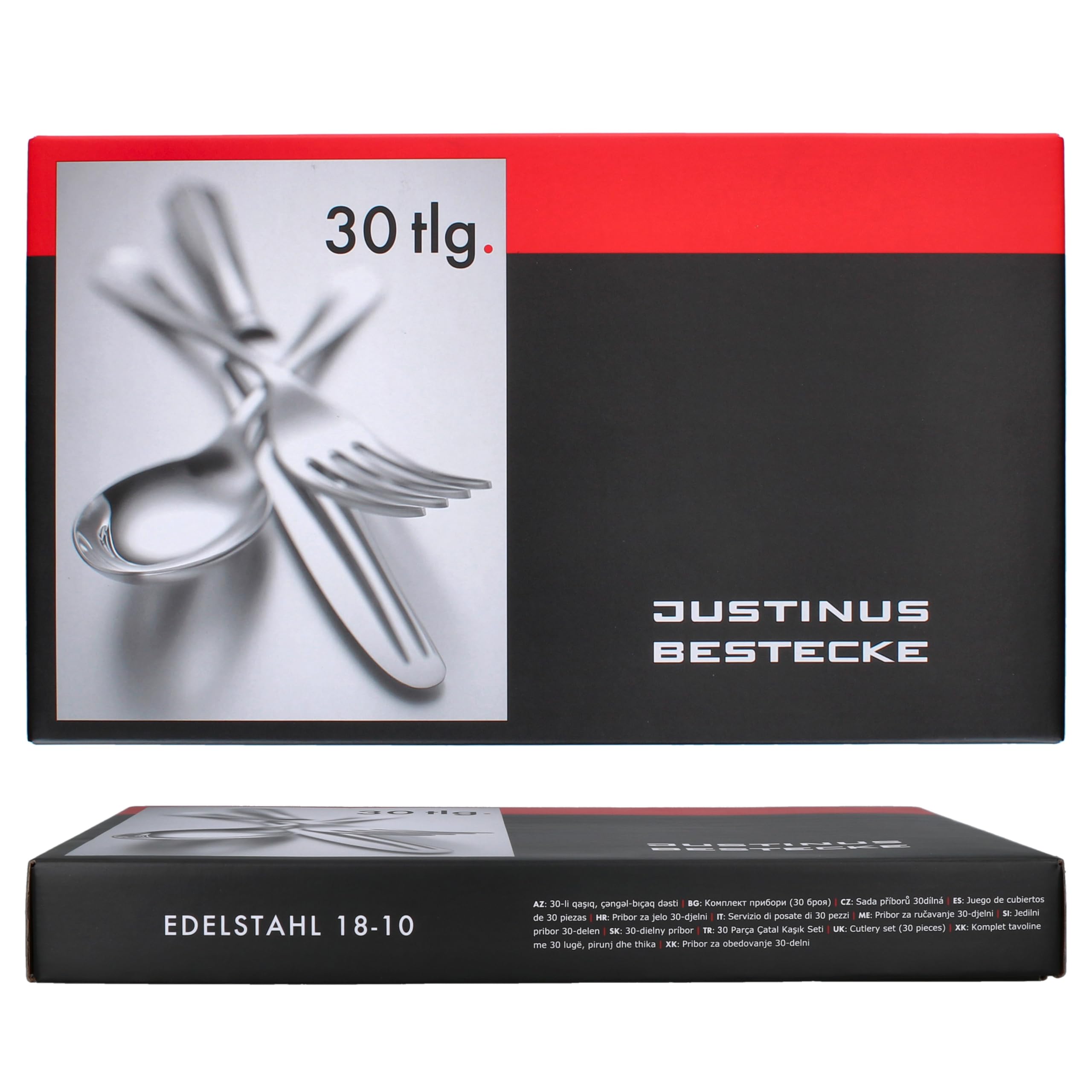 Justinus Twist 60tlg Komplett-Besteck-Set I für 12 Personen I mit geschwungenem Griff I aus rostfreiem poliertem 18/10 Edelstahl & Klingenstahl I Gabel, Messer & Löffel I für Gastro & Zuhause