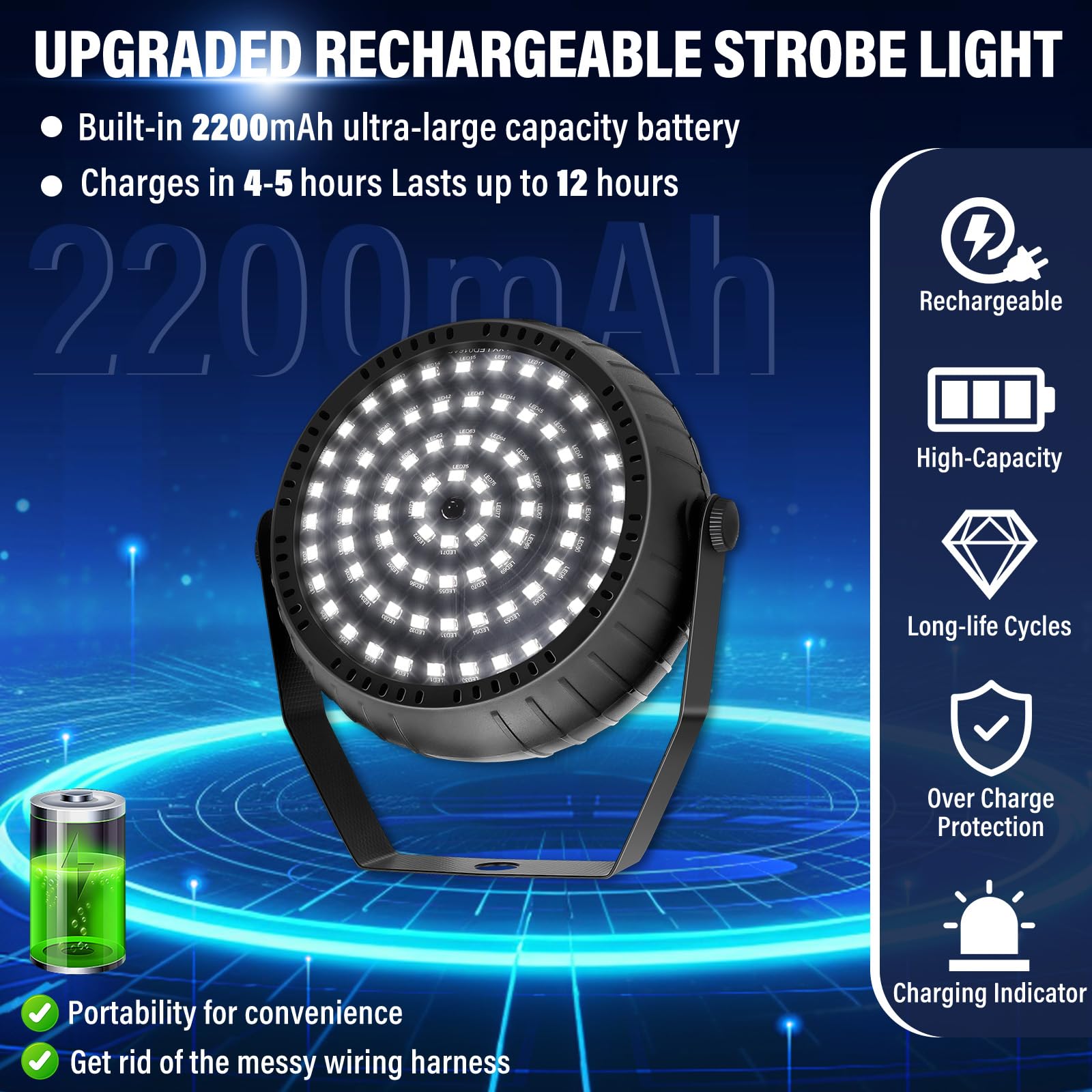Telbum Stroboscopio, funzionamento a batteria, luce da discoteca, ricaricabile, stroboscopio, con telecomando, luce flash per Halloween, suono attivato, luci per feste di compleanno, DJ Natale,