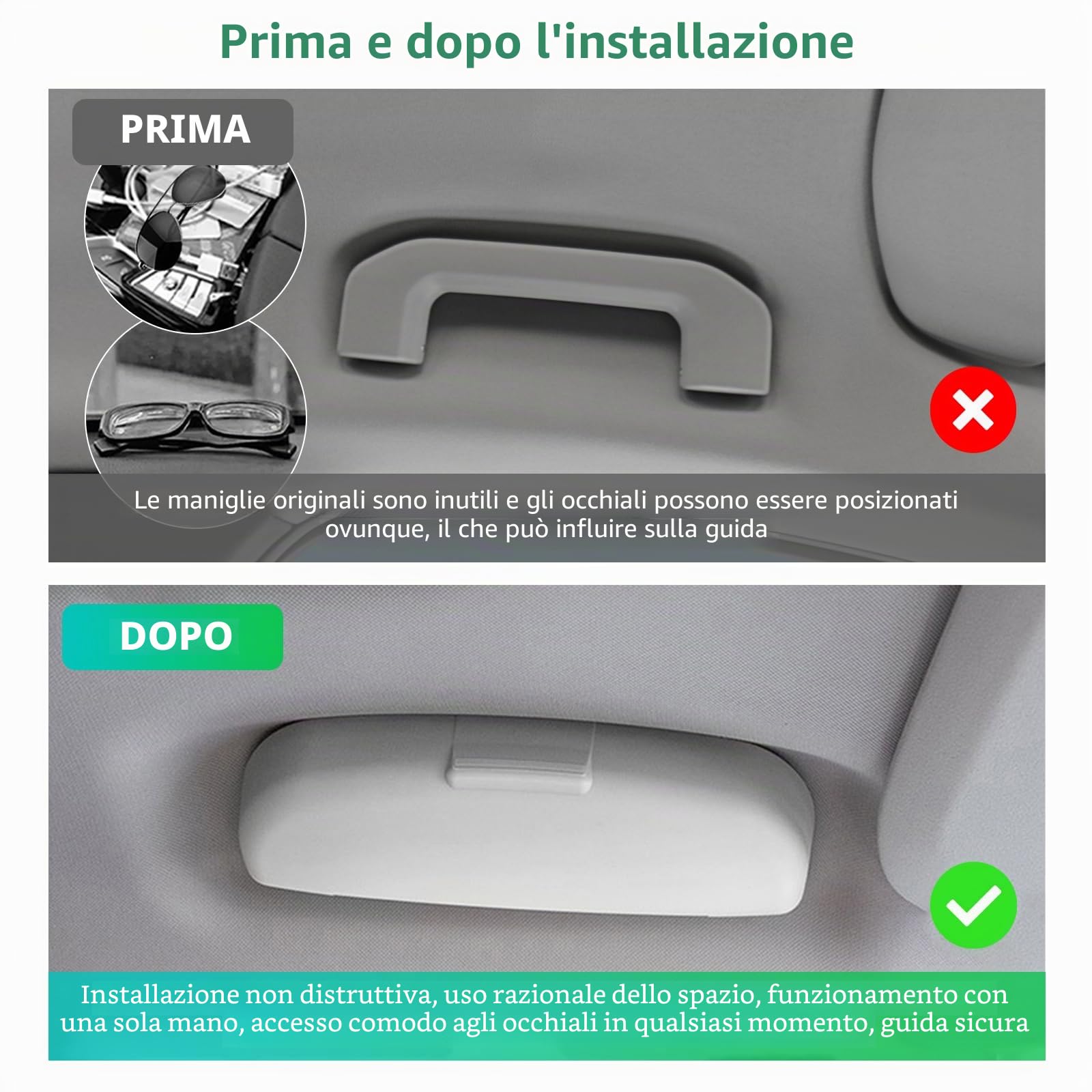 GAFAT Compatibile con Volvo XC40 XC60 XC90 V60 V90 S60 S90 2018-2025 2026 2027 Custodia Occhiali, Porta Occhiali da Sole, interni Scatola Portaoggetti Organizer Accessori (Grigio)