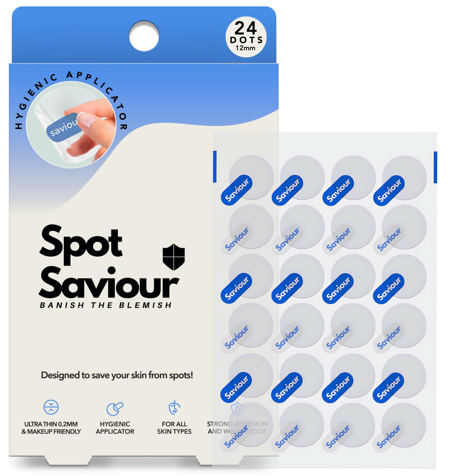 Spot Saviour Pimple Patches 24 Pack (12mm), Thin Hydrocolloid Spot Patches & Pimple Dots, Korean Cica Acne Patches