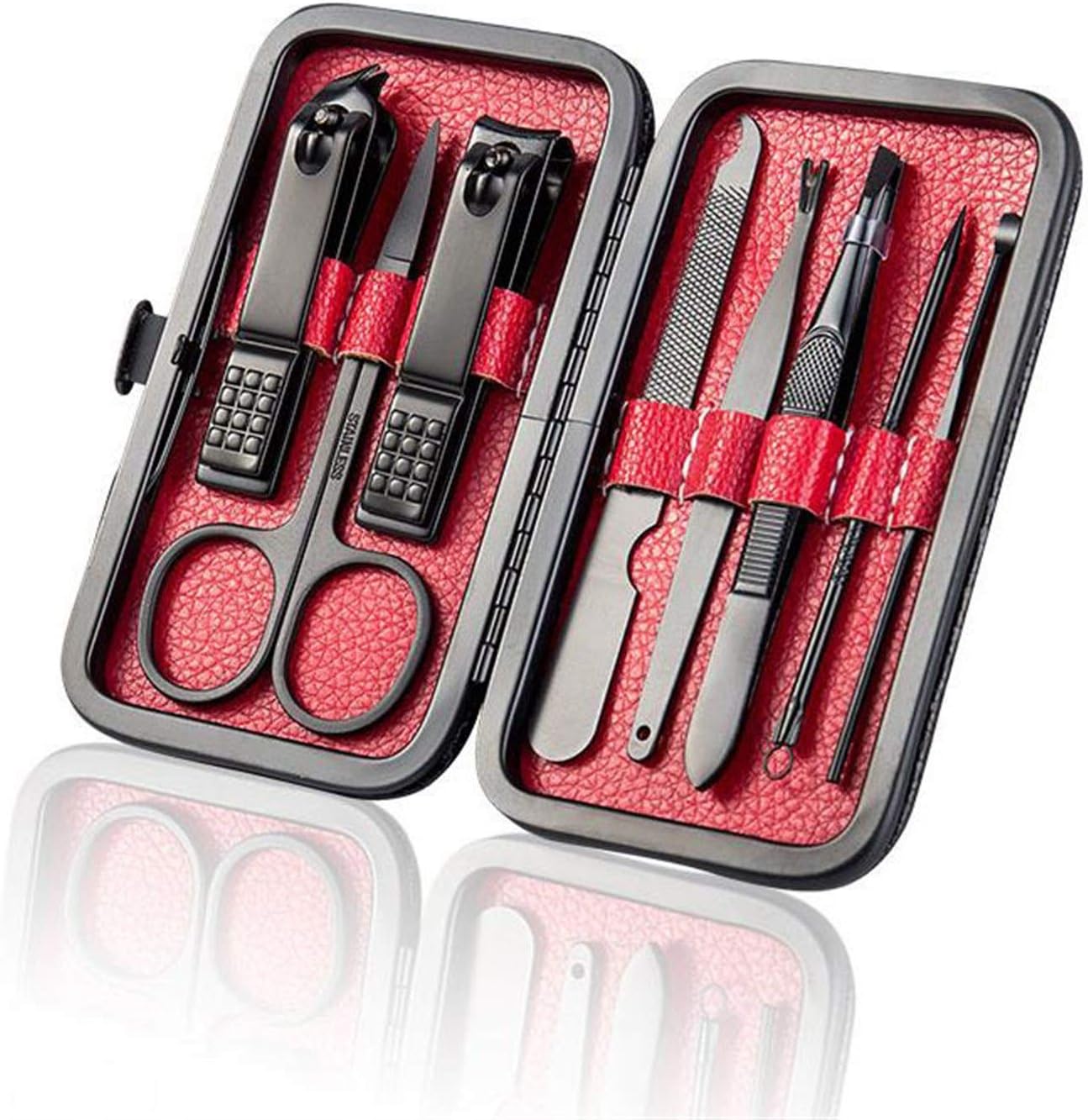 WIKUNA 8/10/15/18pcs Manicure Set Stainless Steel Nail Cutter Pedicure Kit Nail Clipper Set Nail File Scissors Manicure Beauty Tool Kit (Color : Red 8pcs)