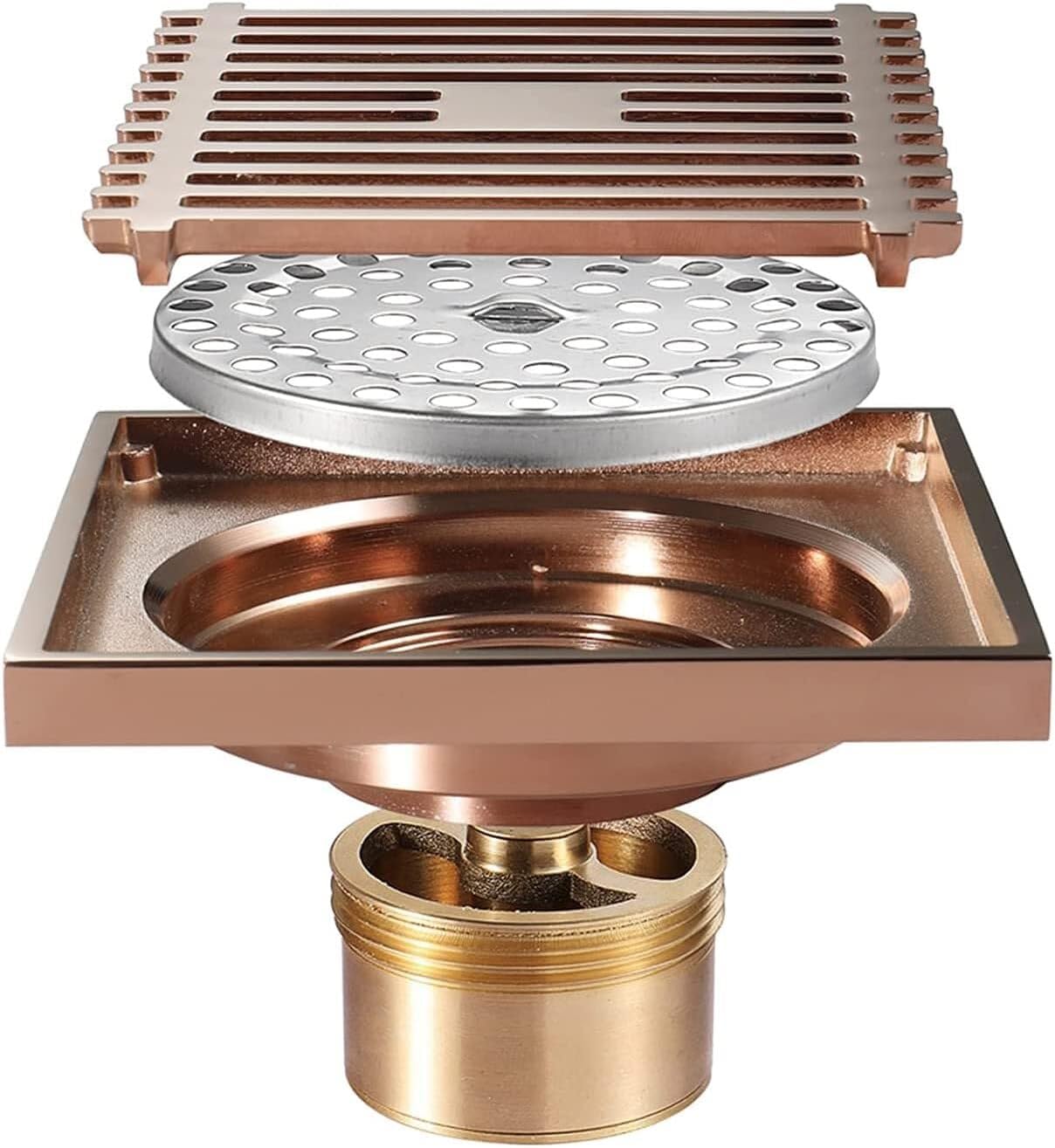 床排水口、シャワー床排水口カバー、4インチ真鍮床排水口、取り外し可能なタイルインサート格子ヘアストレーナー付き、ブラッシュゴールド真