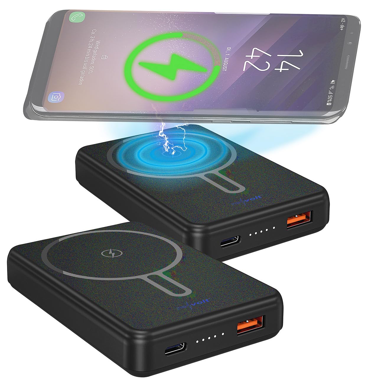 revolt powerbank magnetico: Set da 2 Powerbank Wireless, nero, 10.000 mAh, 22,5 W PD (magsafe per iphone, compatibile Qi, cassaforte)