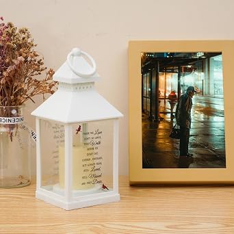 Sympathy Gifts for Loss of Loved One, Memorial Gift Lantern with Card, Bereavement Gift Candle Lights, Memory Lamp with Remote for Funeral Remembrance or Condolences (White)