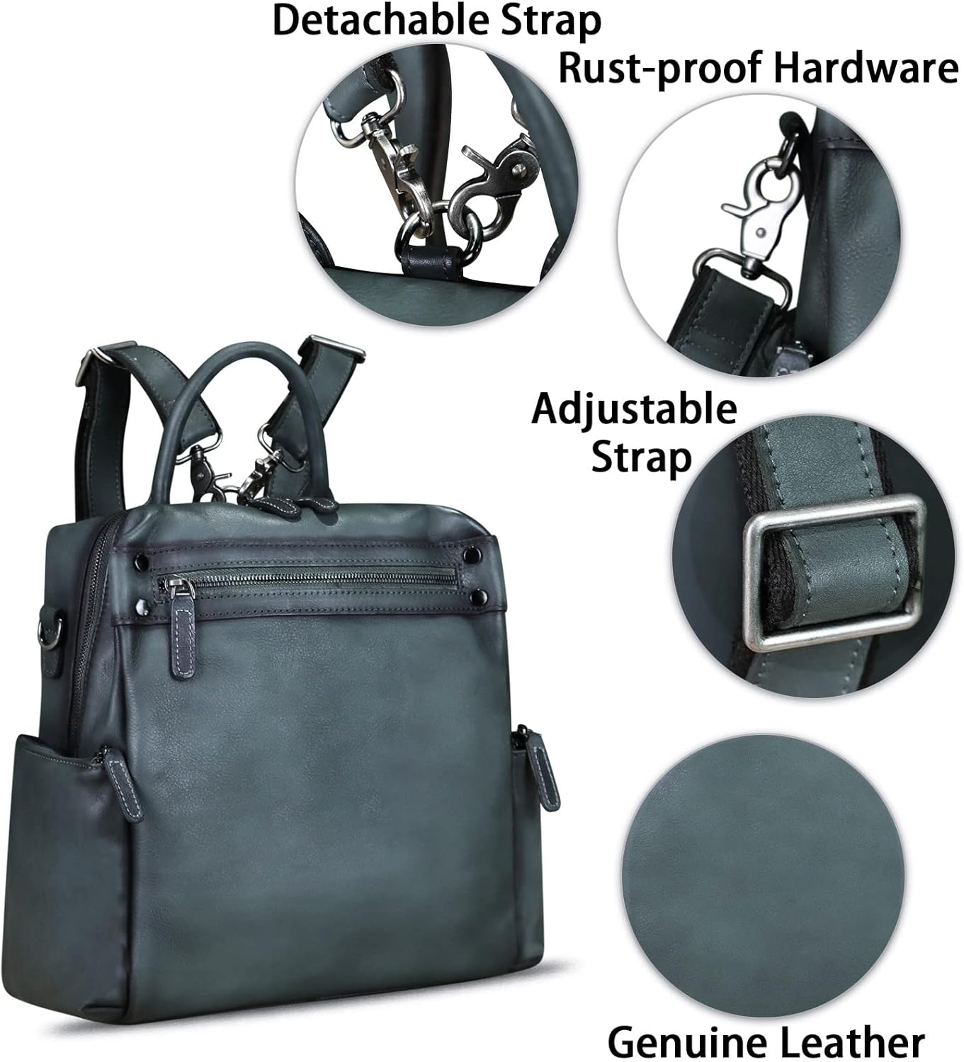 Genuine Leather Backpack Purse for Women Vintage Casual Daypack Knapsack Handmade Rucksack Convertible Shoulder Bag (Grey) Medium - Image 6