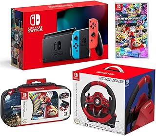 Nintendo Switch Mario Kart Deluxe 8 Game Console Bundle w/Racing Wheel & Case: Nintendo Switch 32GB Console with Neon Red ...