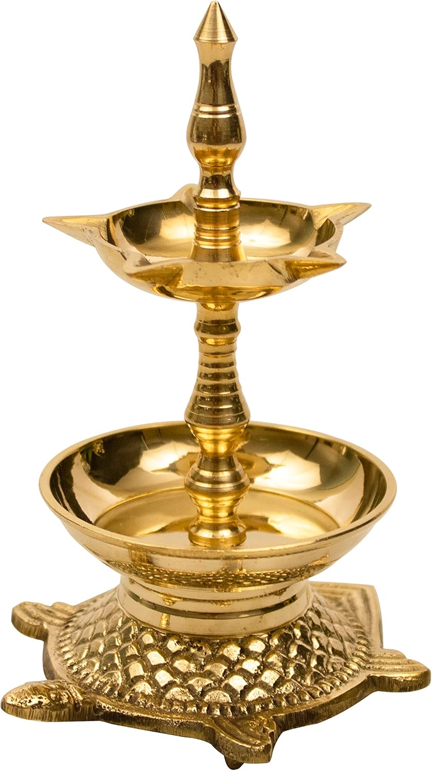 Spillbox Indian Brass Diya | Lamp for Pooja| Puja Kachua Fancy Deep | Kachua Diya | Kerala Fancy Deep | Kerala Deepak for Pooja | Puja | Vasthu Deep (Height – 5.7Inch)- Kachua Fancy