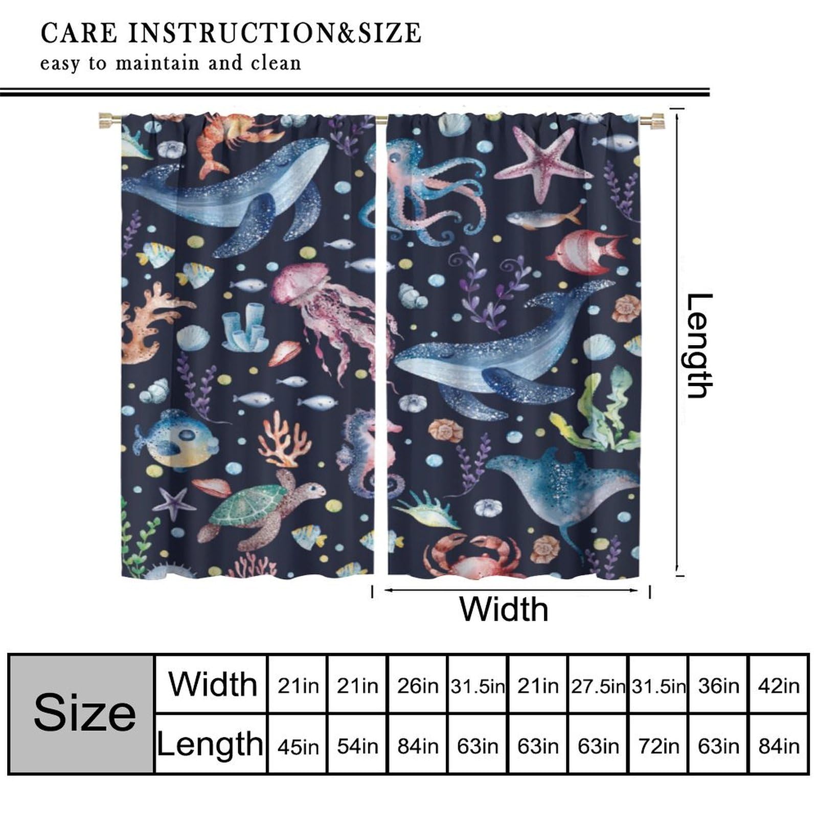 Kids Ocean Animal Blackout Curtains,Cartoon Funny Fish Undersea Sealife Colorful Underwater World Whale Jellyfish Turtle Puzzle Animals Windows Treatments for Nursery Baby Living Room Bedroom 84x84in