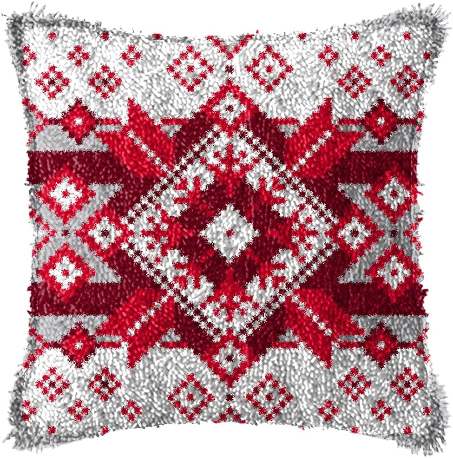 LAPATAIN Latch Hook Kits for DIY Throw Pillow Cover,Flower Pattern Needlework Cushion Cover Hand Craft Crochet for Great Family 17x17inch