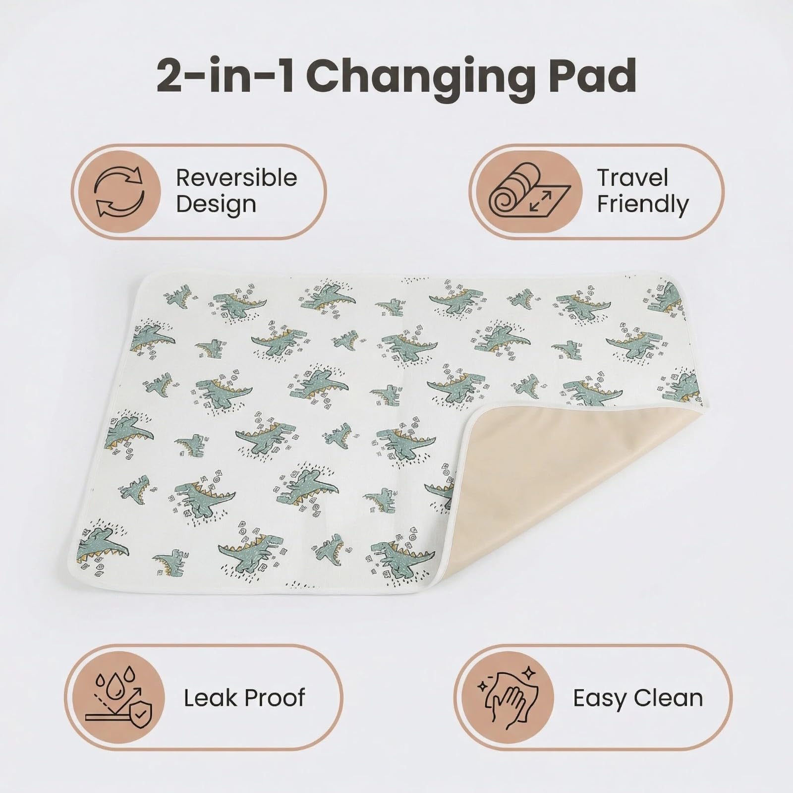 Cambiador de pañales para bebé, 19.7 x 25.6 pulgadas, impermeable, con parte superior frontal de algodón 100% muselina y parte trasera de cuero, cambiador portátil suave y absorbente para viajes