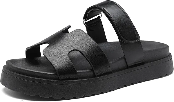 Women's Thick Platform Slide Sandals anti-slip Sole Open Toe Strap Summer Flats Shoes