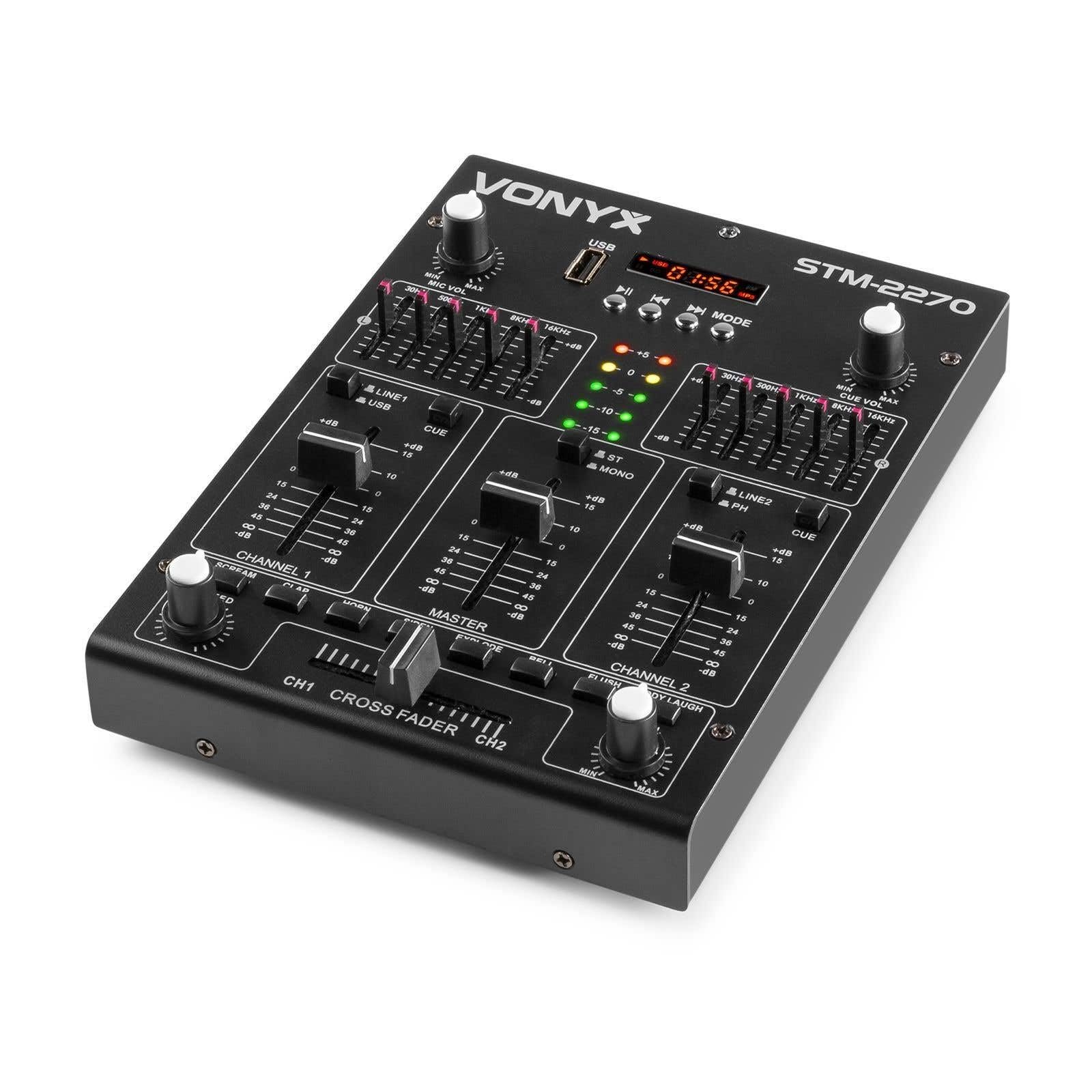 Vonyx STM2270 - Mixer DJ a 2 canali Bluetooth, mixer audio con lettore MP3 USB, controller DJ con effetti, crossfader, collegamento microfono, funzione talker, DJ, musicista, club, bar, gastro