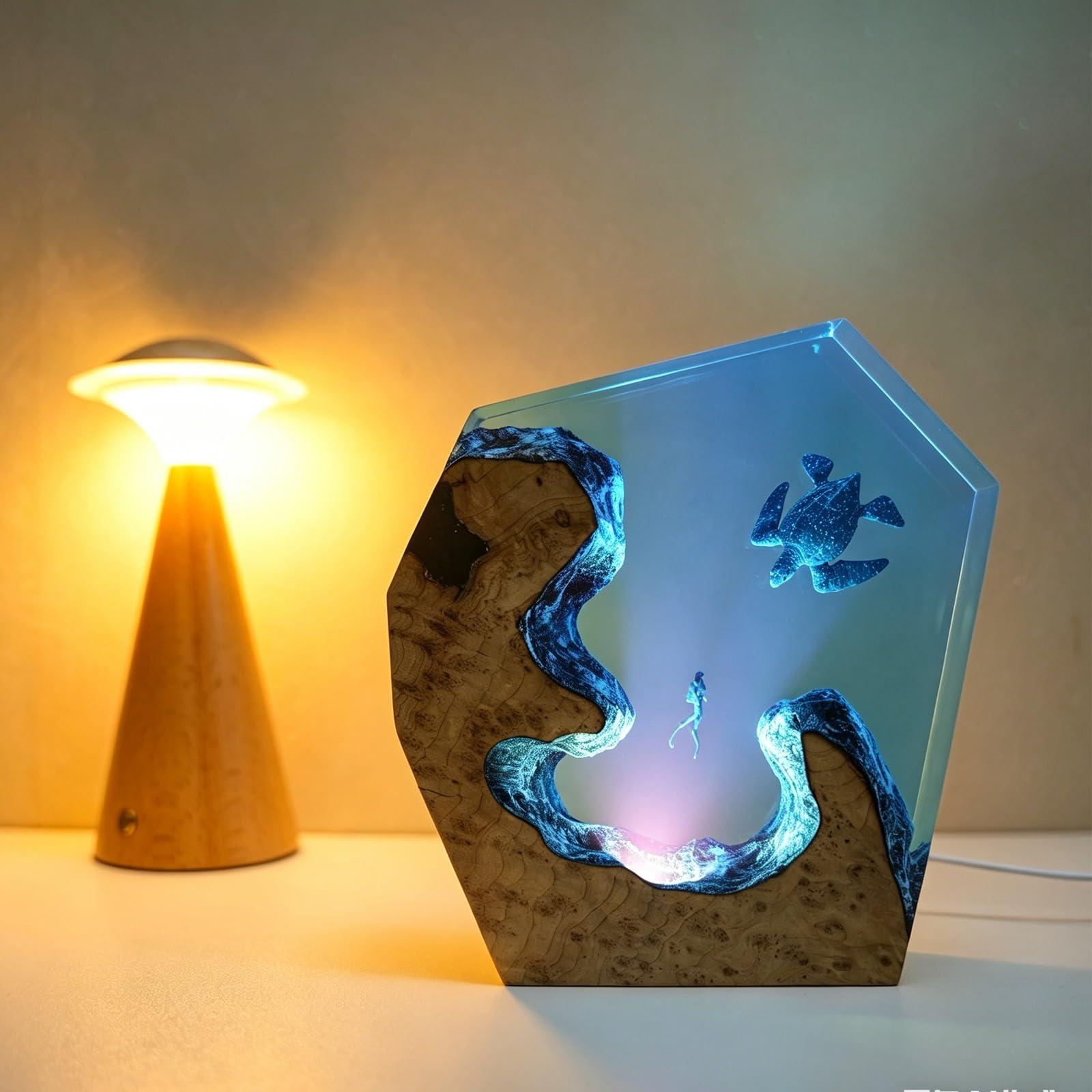 FGJtguE Woods lamp, Underwater Scuba Diver Night Light with Whale Shark, Dimmable LED Crystal Bedside Decor(M)