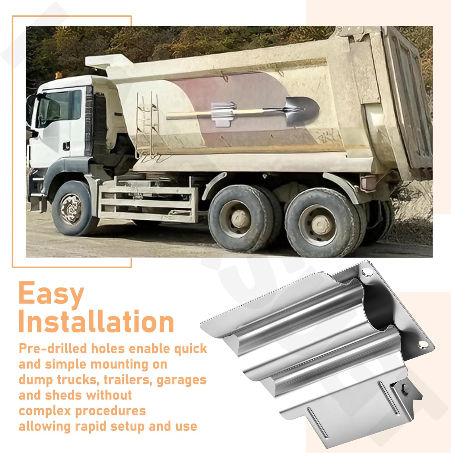 SH675SS Hand Tool Rack Holder for Dump Truck Trailers, Garage or Shed Walls and Enclosed Municipal Landscaping, Heavy Duty Tool Mount Great for Hold Shovels, Hoes, Rakes