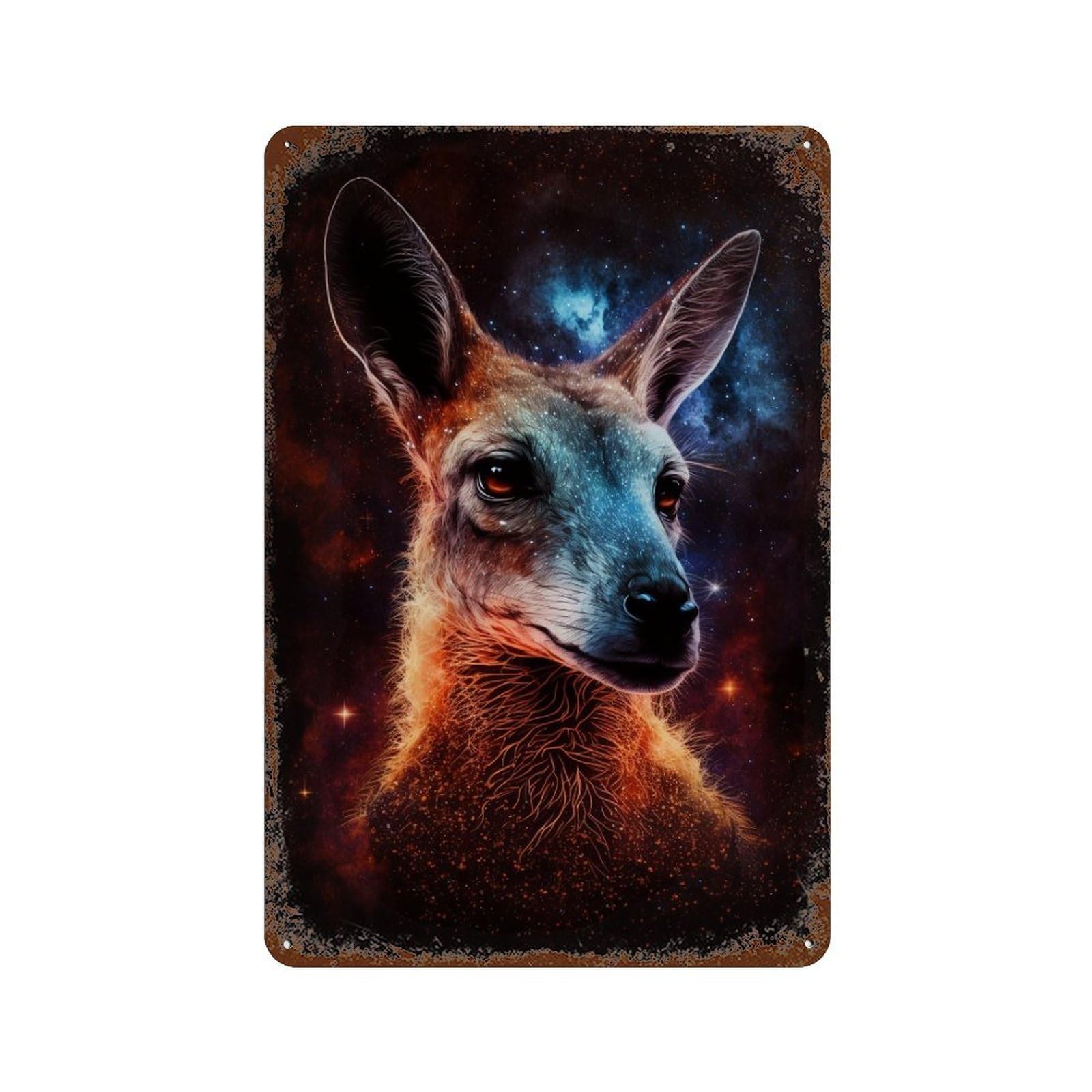 Galactic Kangaroo Portrait -3 Aged Metal Wall Plaque 11.8"x7.9", Industrial Home Decor for Garage, Pub Or Kitchen