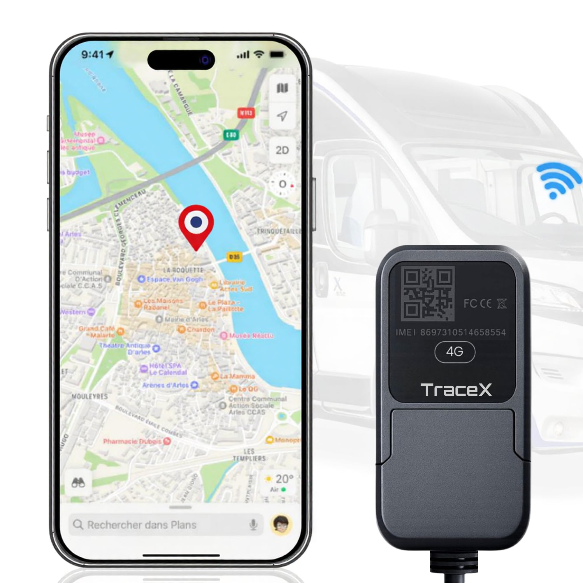 Traceur GPS sans abonnement mensuel – Pas besoin de recharge – Application et abonnement 10 ans inclus – Tracker GPS voitures, motos, camping-car, vans – Suivi en temps réel, alertes de mouvement