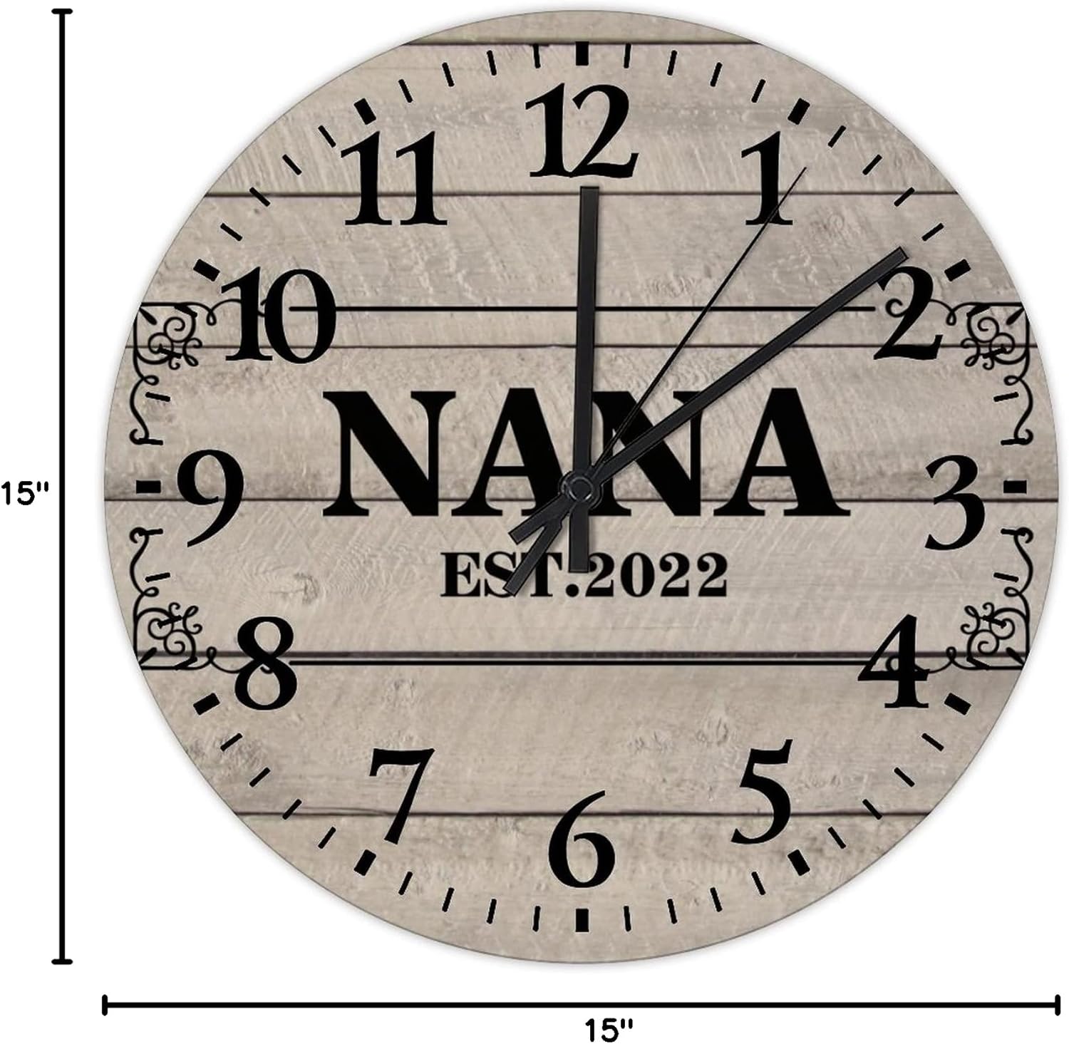 15 Inch Promoted to Nana Wooden Wall Clocks Quartz Movement Promoted to Nana Kitchen Wall Clock Arabic Numbers Round Clock for Bathroom Kitchen Living Room Bedroom