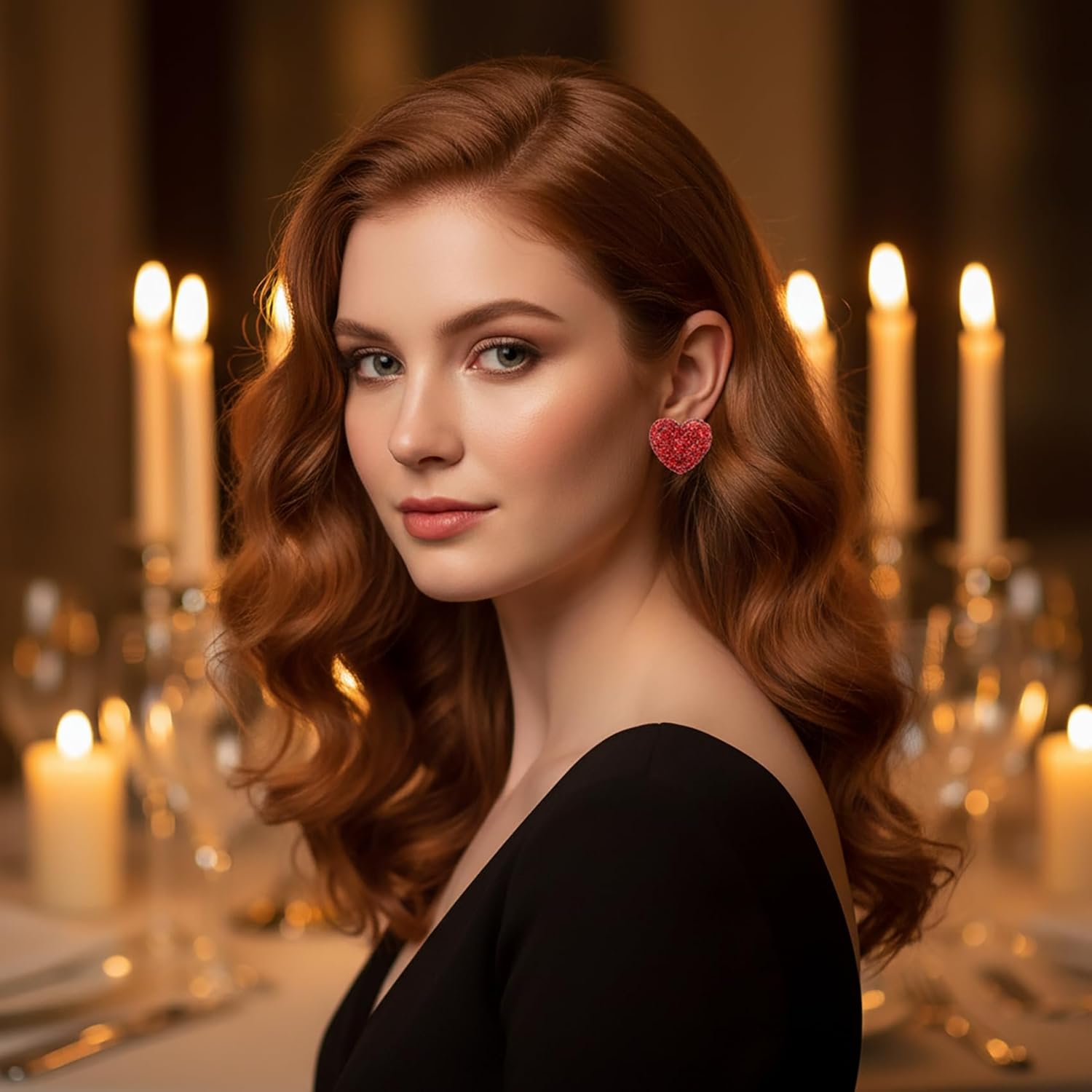 Valentines Day Earrings, Valentines Day Gifts for Her, Girlfriend, Wife, Big Red Heart Stud Earrings for Women, Sparkling Rhinestone Earrings, E03A - Image 6