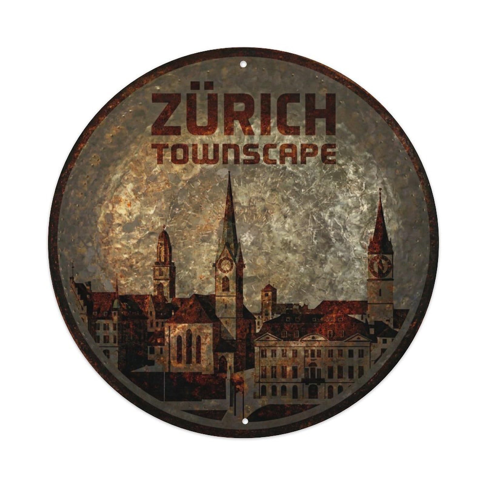 Fqnyr Style Metal Tin Sign Vintage Travel Zurich Switzerland Cityscape
