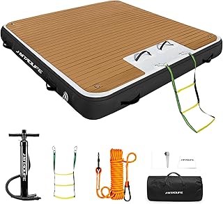 Inflatable Floating Dock with Wood Grain EVA, Non-Slip Water Floating Dock Swim Platform with