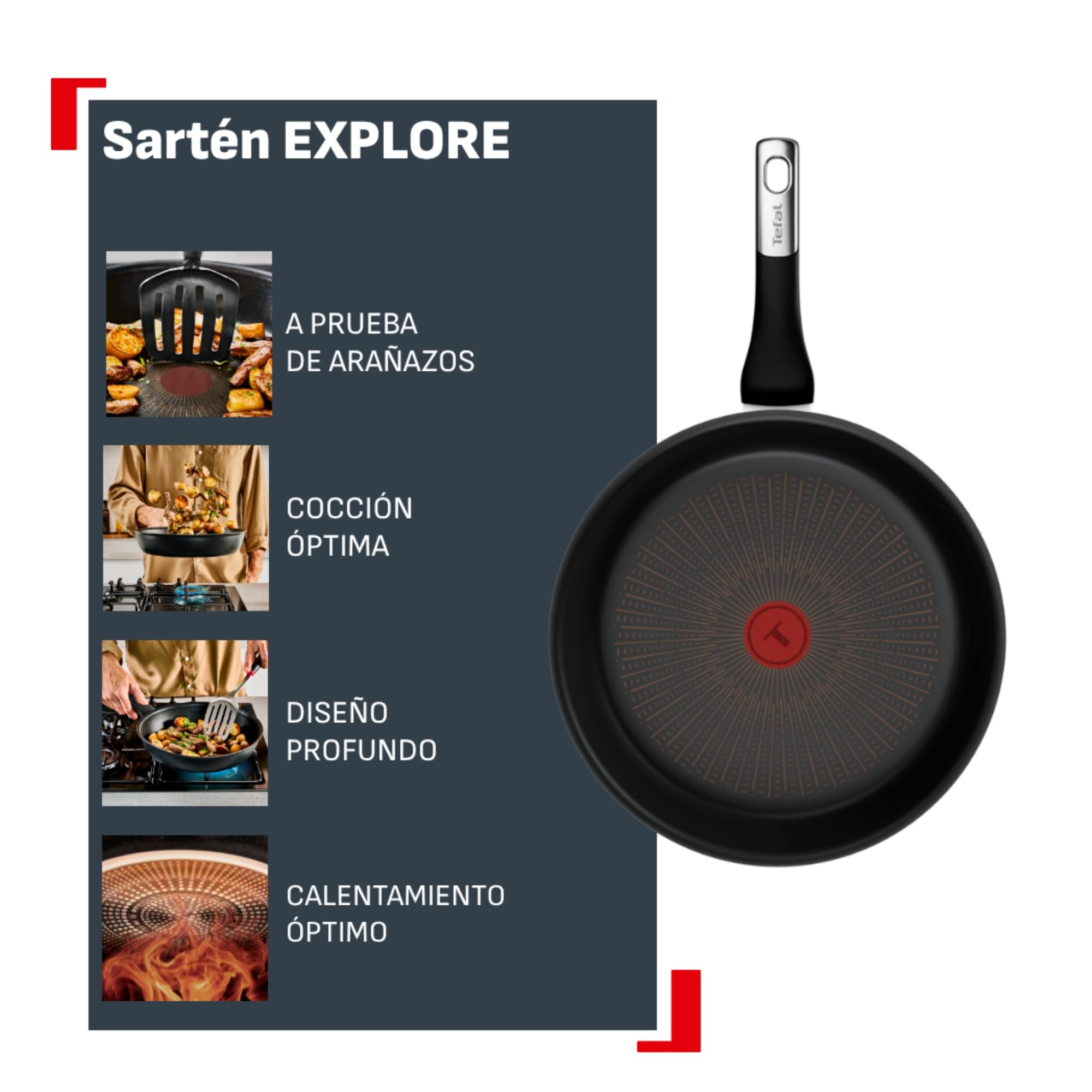 Tefal Explore - Sartén 24 cm, Mango fijo, Aluminio, Recubrimiento FusionCore Antiadherente, Apto inducción, Thermo-Signal — view 2
