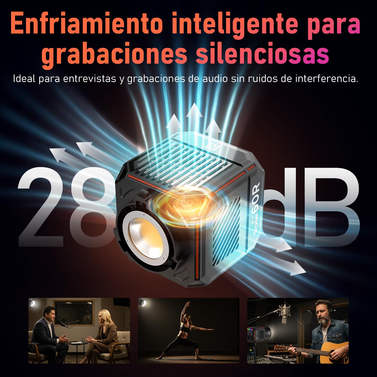 Rollei Lux 60 RGB Cube Foco Led Vídeo con Batería y Carga por DC/Tipo C | 60 W Luz Fotografía Ultra Compacto 911 g Iluminación Continua Control de App Candela, Foco-Luz-Led-Video-Fotografia