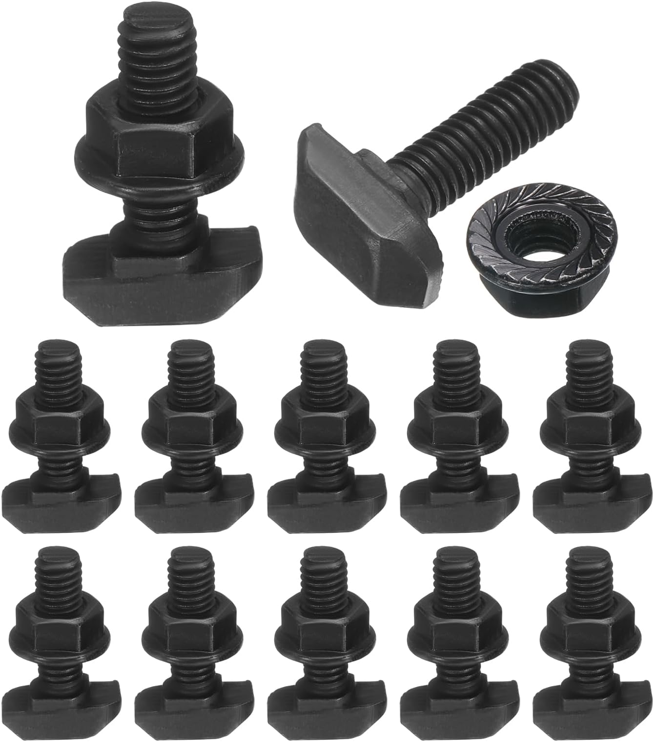 12pcs M6x20mm t Slot Drop-in Bolt, Carbon Steel Hammer Head Bolts t Shape Stud Sliding Screw with M6 Hexagon Flange Nuts for European Standard 30 Series Aluminum Profile