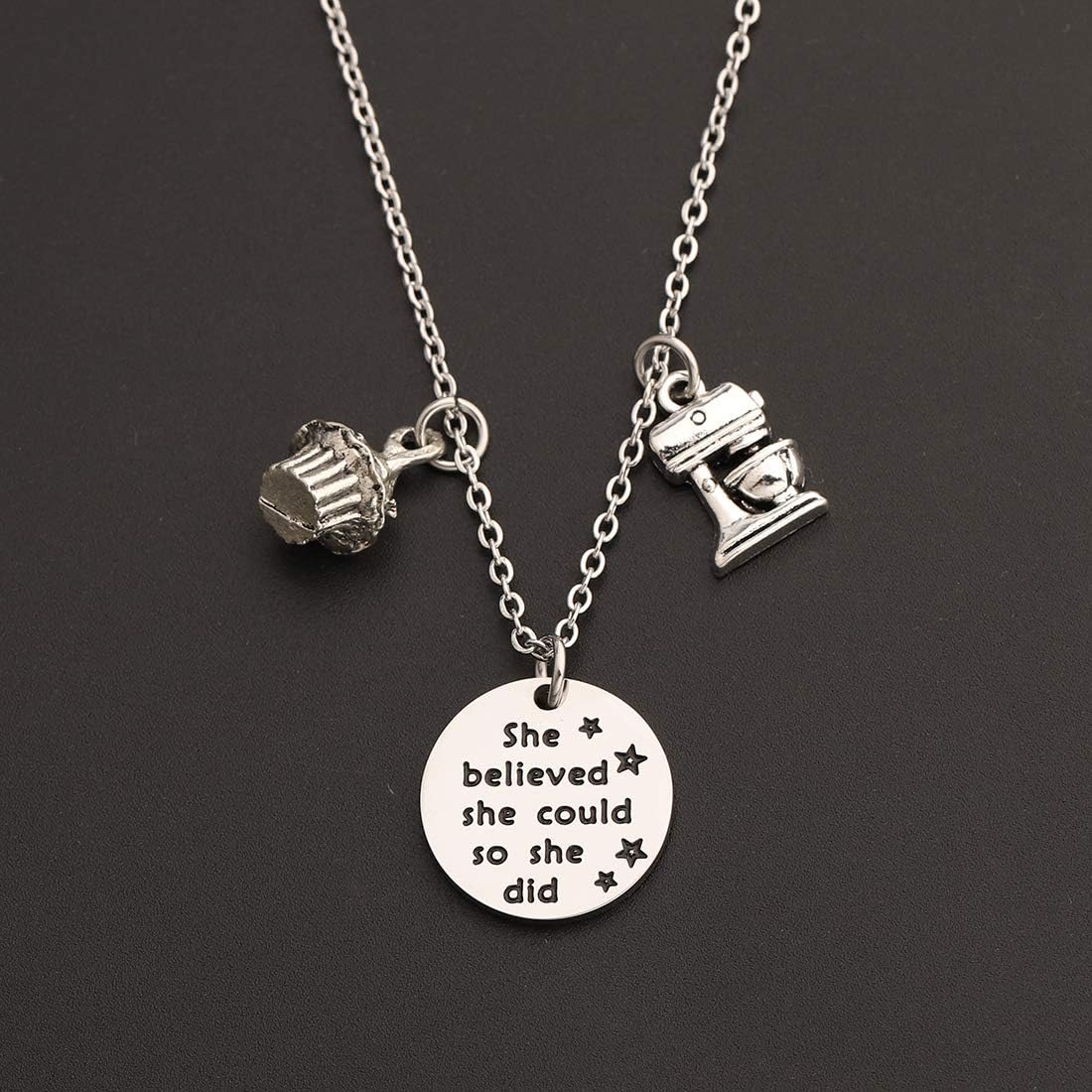 CHOROY Baker Gift Baking Charm Bracelet She Believed She Could Wire Bangle Pastry Chef Gift For Her (Baker necklace)