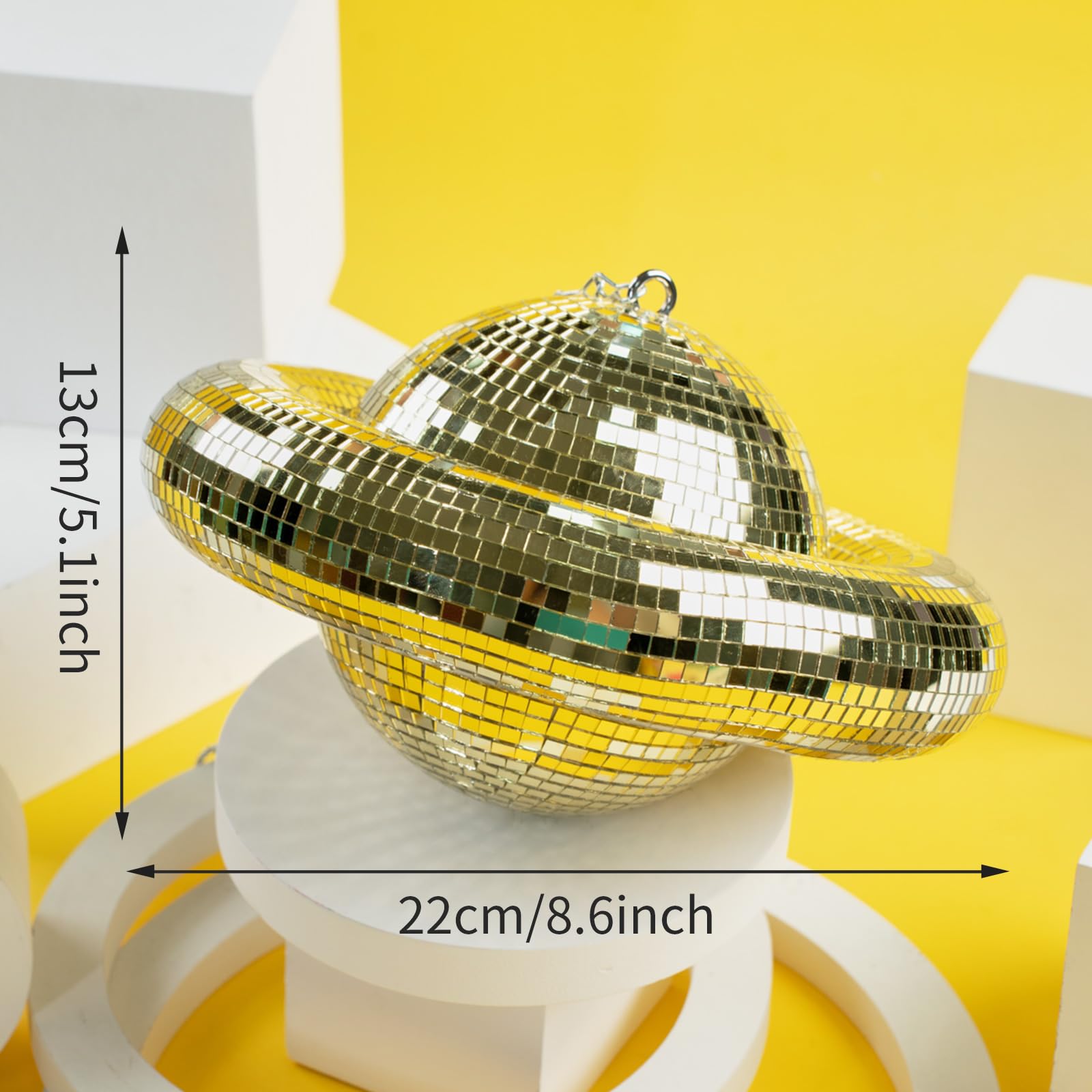 Disco Ball Planet Shaped Décor - Gold Disco Balls Decorations for Party,Room, Home, Bar, KTV, Hanging Disco Decor Retro-Reflective Disco Ball Lights Funky Home Decor (9 inch)