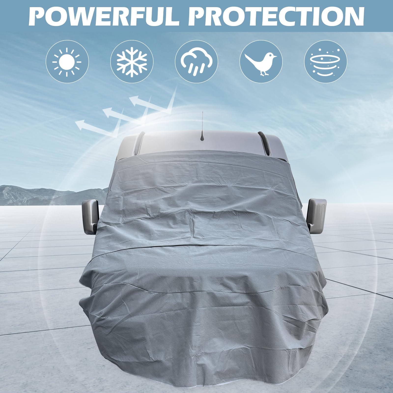 Abdeckung Frontscheibe Kompatibel with Wohnmobil FIAT Ducato ab 2006-2024, 600D Oxford Vliesstoff Wohnmobil Frontschutzplane, Anti-Kondensation im Winter und Sonnenschutz Im Sommer