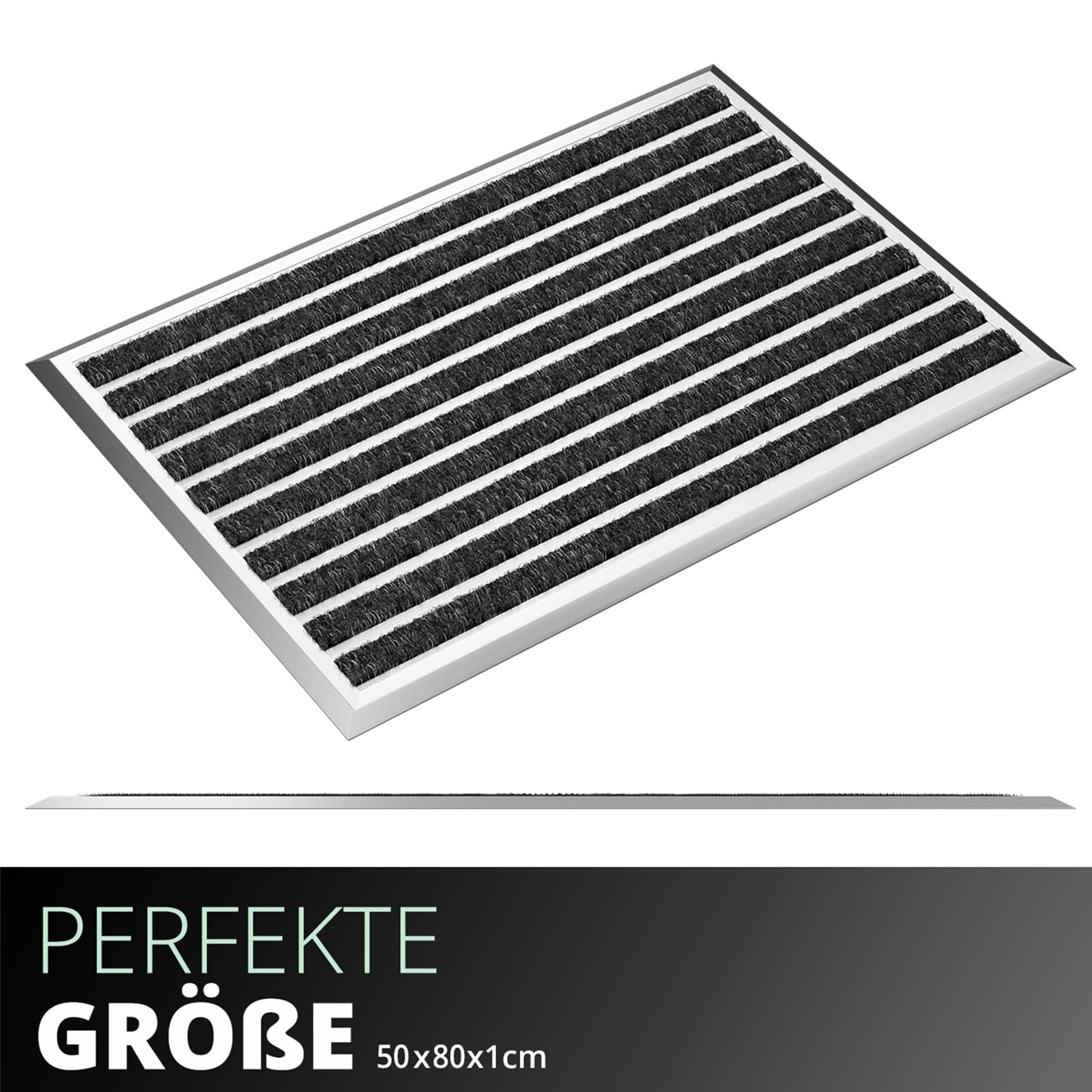 Fußmatte außen grau 80 x 50 cm, Aluminium Fußmatten, Fußabtreter außen, Schmutzfang Alu, Schmutzfangmatte Außenbereich, Fussmatte Aussenbereich, Türmatte außen, Fußabstreifer Hauseingang, Abtreter