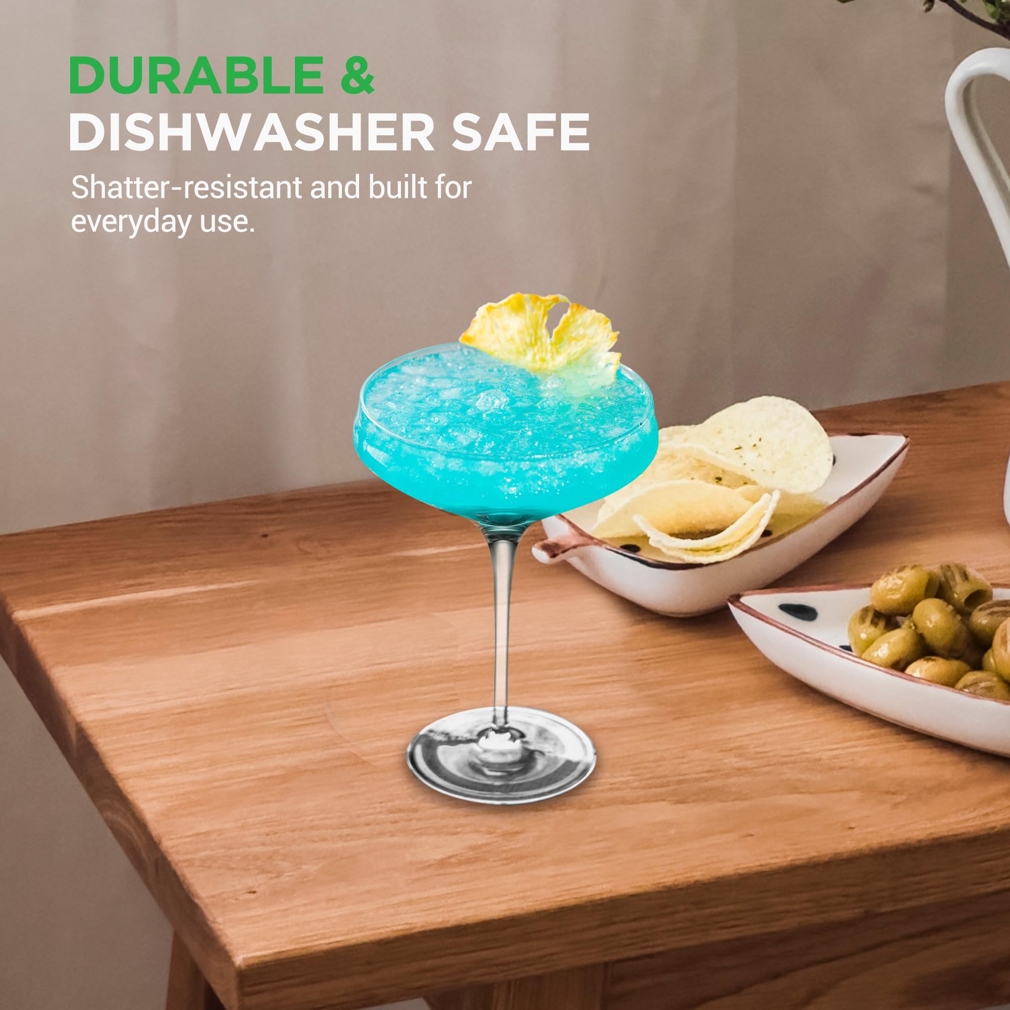 Sets aus kristallklarem Martini-Glas, ultraklar, elegantes, kristallklares Weinglas, Paar, spülmaschinenfest, ideal für Abendessen, Partys, Hochzeiten und elegante Anlässe, 12 cm maximaler Durchmesser