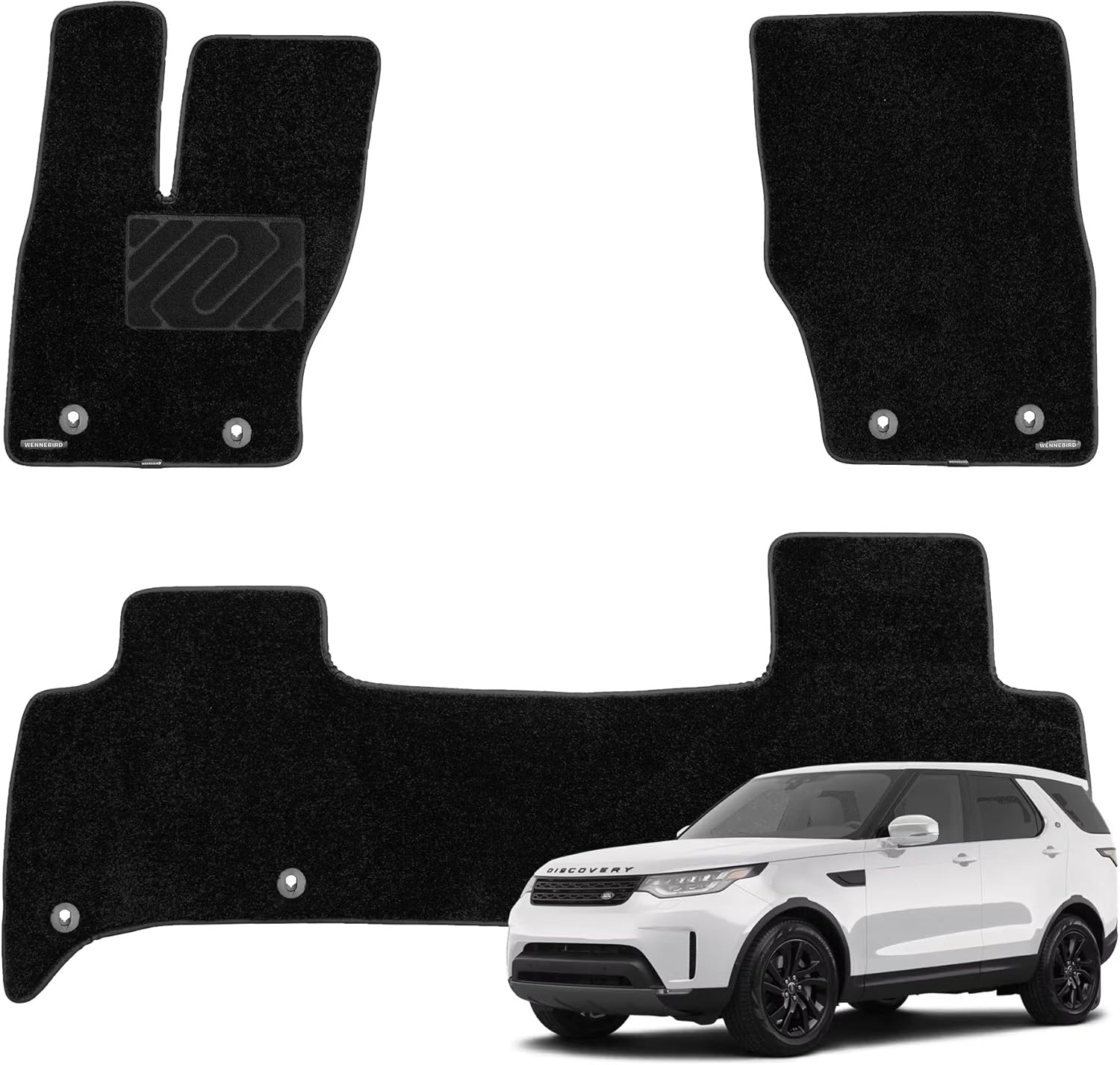 WENNEBIRD Superior Carpet Floor Mats for 2017-2025 Land Rover Discovery 5 Seats (Gen5) (Not for Sport), 0.6-Inch Ultra-Thick, Noise-Reducing, All-Weather Waterproof Anti-Slip – 3-Pc Set 2017-2025 Discovery 5 Seats 3-Pc Set
