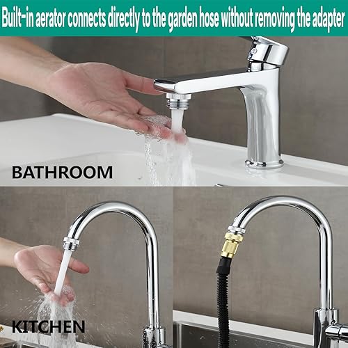 Miniatura 2 de Adaptador de manguera de jardín a grifo con aireador, adaptador de grifo de fregadero a manguera de jardín para bañococina, rosca GHT de 34 "acabado