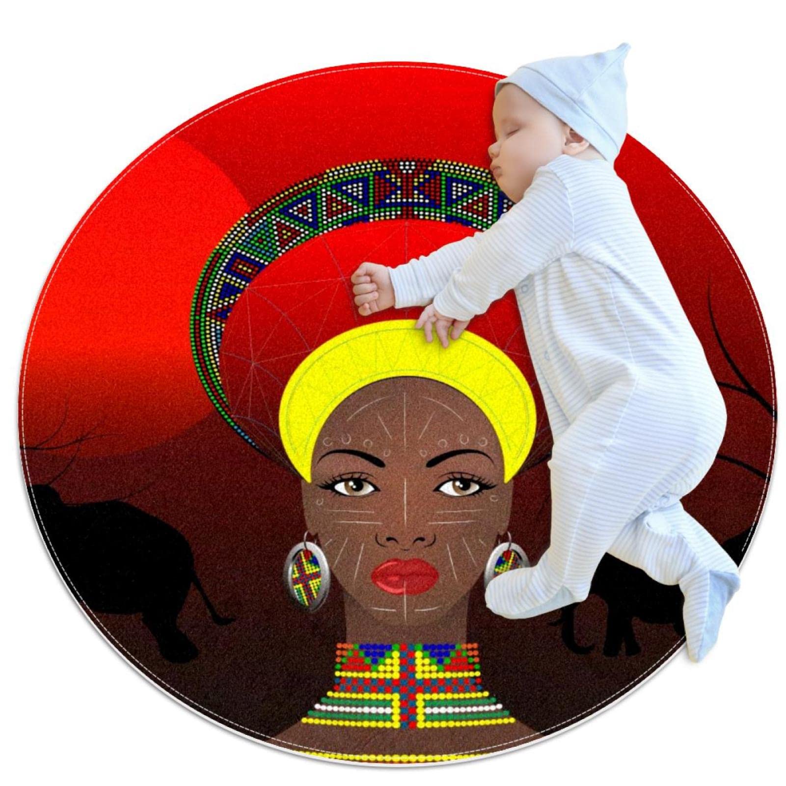 Tapis rond pour chambre coucher de soleil rouge africain