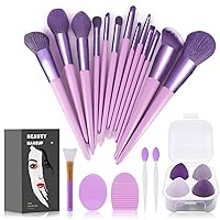 Vista 12 de Juego de 22 brochas de maquillaje, incluye brocha para base, brocha para sombras (azul, 22 piezas)