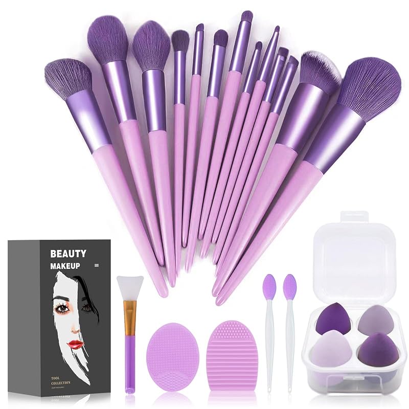 Kit de Pincéis de Maquiagem Koccido Roxo, 22 Peças