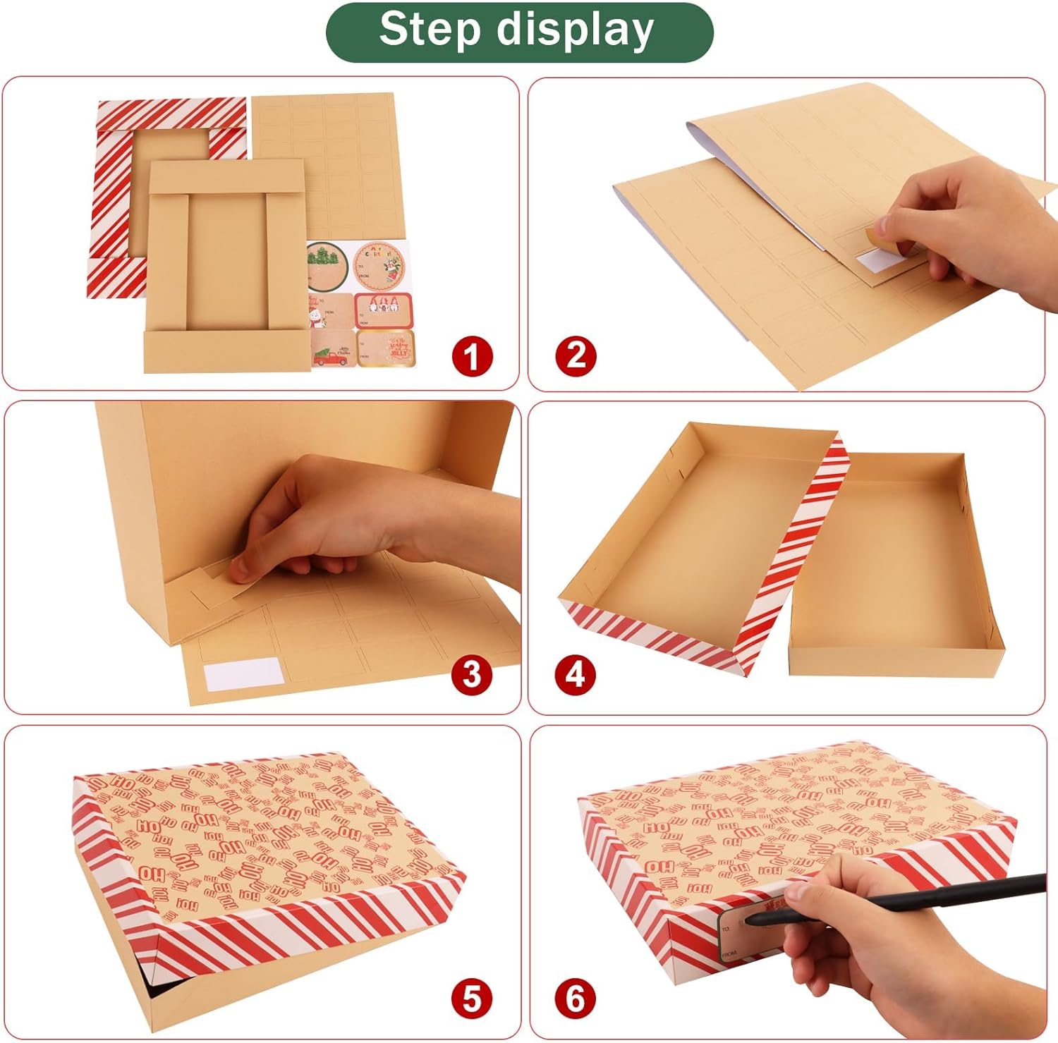 POPGIFTU 18-Pack Kraft Christmas Boxes with Lids – 4 Sizes & 18 Festive Designs, Bulk Xmas Boxes for Presents with Tag Stickers, Reusable Holiday Gift Wrap Set for Christmas Wrapping & Packaging