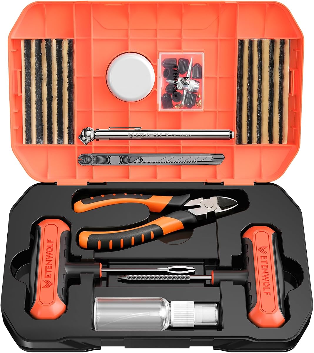 Tire Repair Kit 42 Pcs, Heavy Duty Tire Plug Kit to Fix Punctures | Tire Repair Tool with Plugs for Car, Motorcycle, ATV, Jeep, Truck, Tractor, Gifts for Him Her Men Women, Vivid Orange