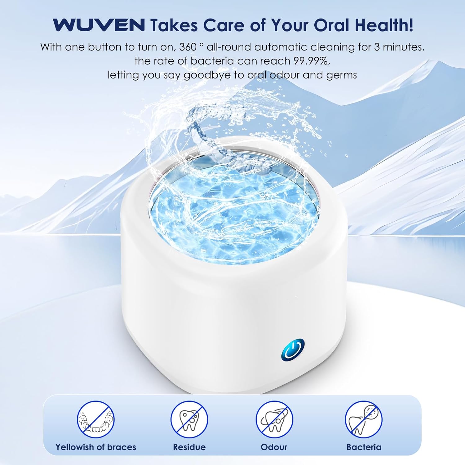 Ultrasonic Dental Cleaner for Retainer, Dentures, Invisalign, Mouth Guard, Whitening Trays, 43kHz 180ML Portable Ultrasonic Aligner Cleaner for Home and Travel Use