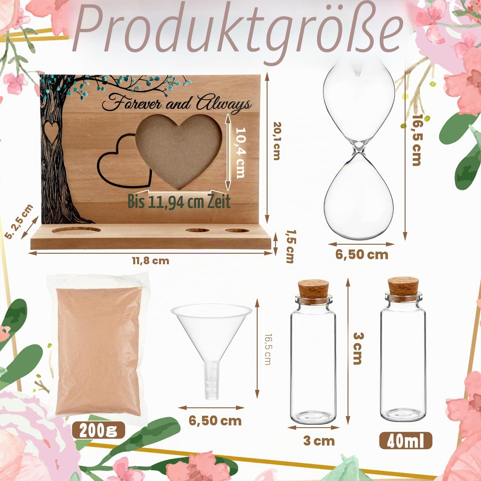 Sliner Unity Stundenglas für Hochzeit: Unity Sand Zeremonie Kit mit magnetischem Holzsockel und farbigem Sand für Hochzeitszeremonie