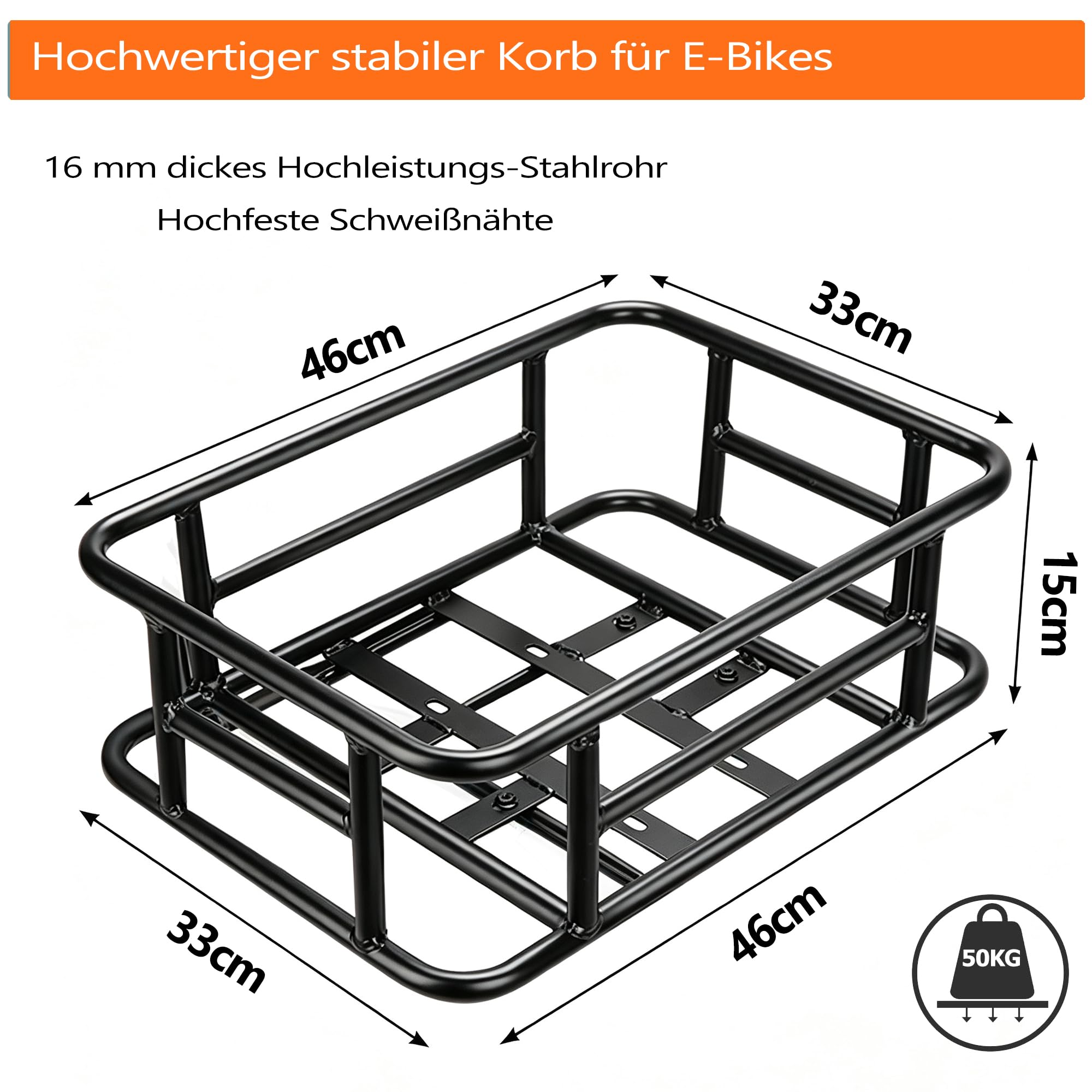Fahrrad‑Hinterkorb,46 * 33 * 15CM，mit Einlage & Netz