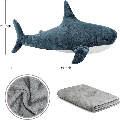 Miniatura 3 de Simulation Shark Doll - Manta de almohada de animales marinos, dos en uno, cojín de doble uso (morado, 39 pulgadas)