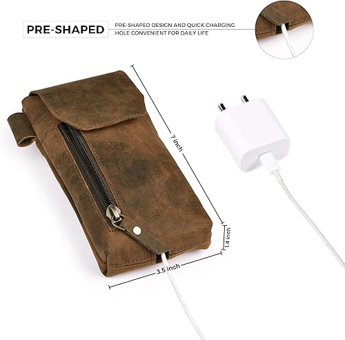 Miniatura 3 de Leather Village Funda de cuero genuino para teléfono de 7 x 3.5 pulgadas con clip para cinturón, cierre magnético, tarjetero de identificación,