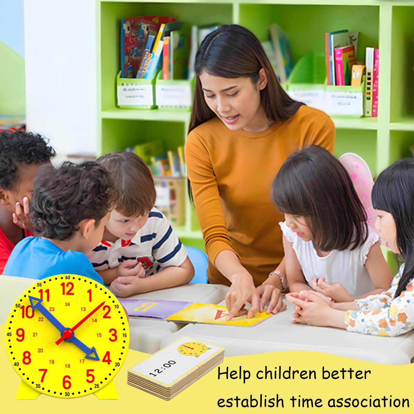 Gioco Orologio Bambini, Orologio Educativo Learning Resources Set di attività di Lettura dell’Ora Giochi Matematica Modello di Orologios Didattico con 12 Carte Didattiche, per Ragazzi, Ragazze